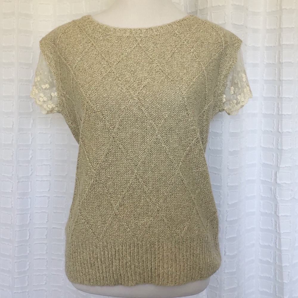 KIMCHI BLUE SHORT SLEEVE ARGYLE SWEATER OATMEAL MD